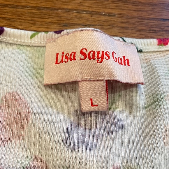 Lisa says gah fruit print cropped wrap tie waist top size L - Picture 4 of 7